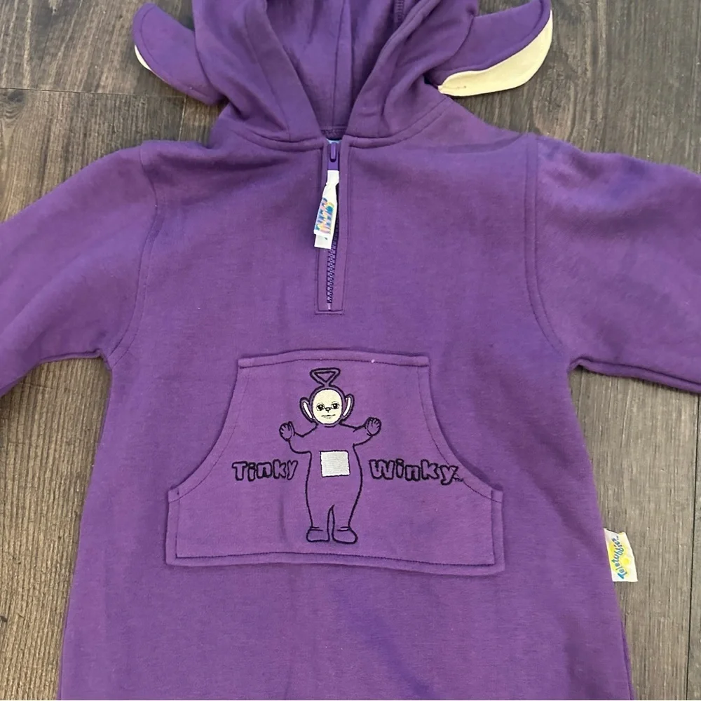 Rare NWT Vintage 1999 Teletubbies Tinky Winky Toddler Hooded Romper Size 3T